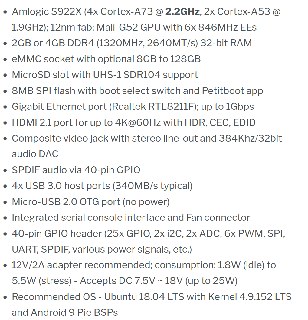 ODROID-C4 Specs